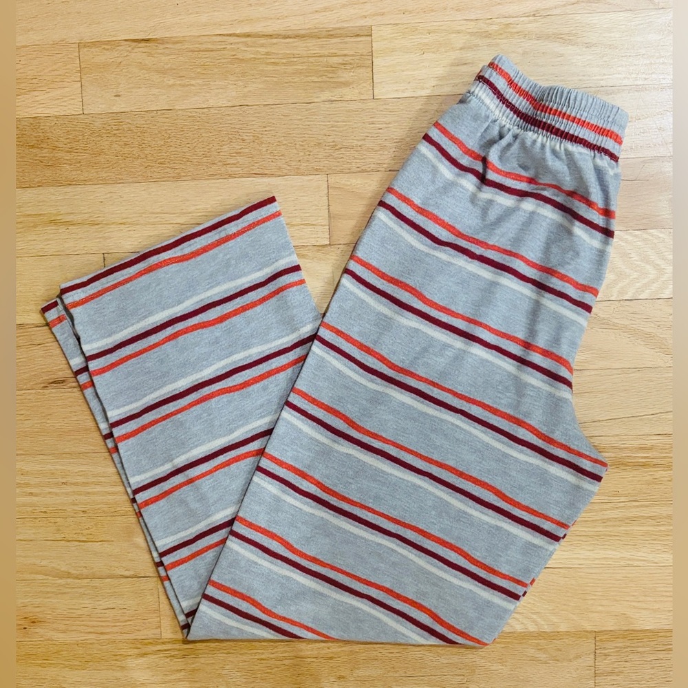 Cat & Jack Boy’s Pajama PJ Pants, Gray Orange Maroon White Striped Large 12 / 14